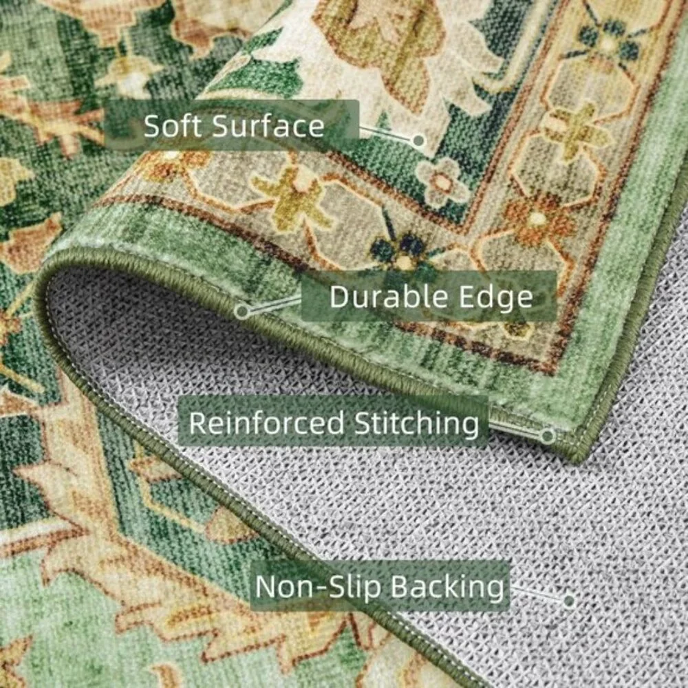 New 3x5 Green Area Rug, Washable Low-Pile Non-Slip Carpet for Home & Room
